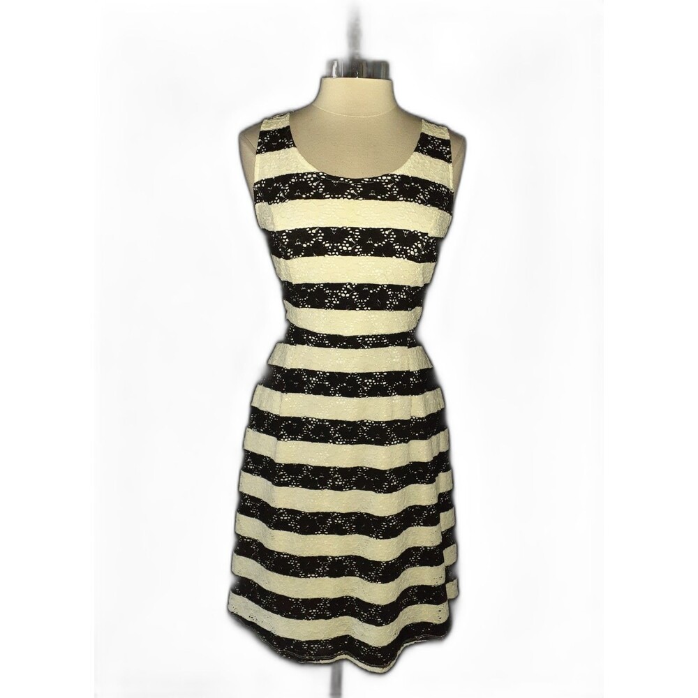LANE BRYANT Plus Sz 16W A-Line Dress Black White Floral Lace Stripes Sleeveless